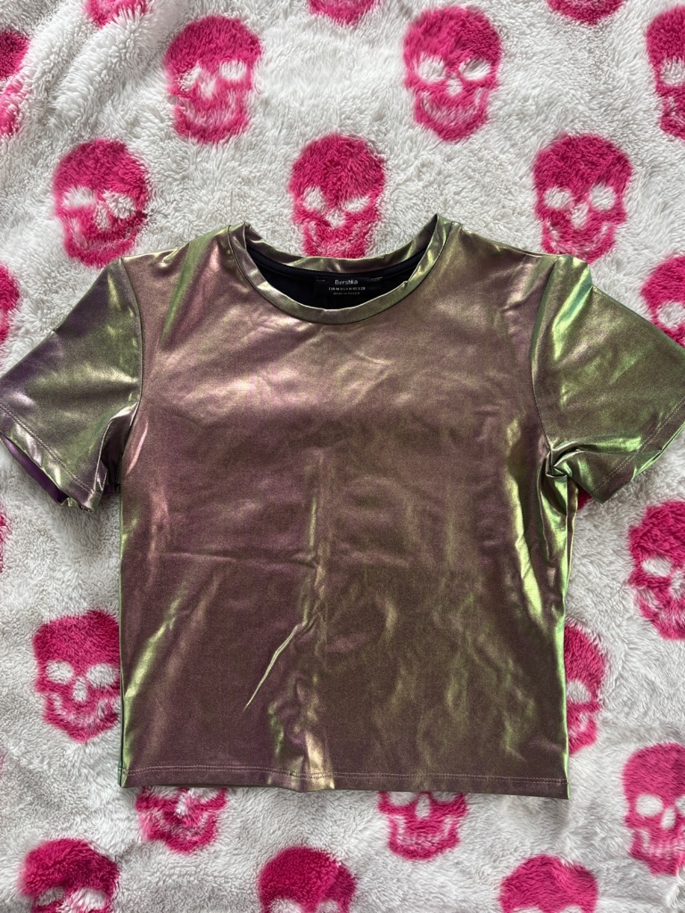 Bershka Iridescent Green-Purple Shimmer Tee